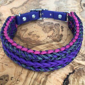 Paracord Dog Collar ~ Adjustable 16.5" to 19" Purple, Grey, Pink - Handmade New